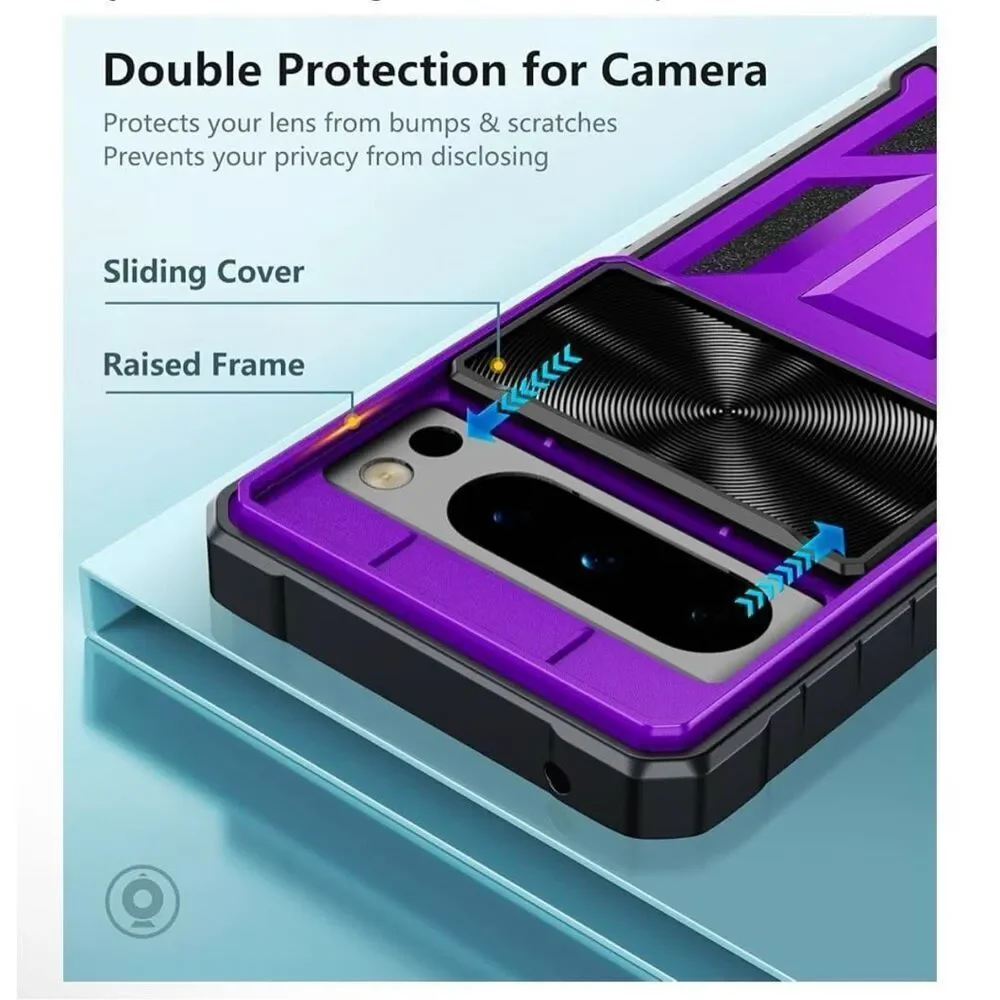 FNTCASE Google Pixel 8-Pro Purple Black Case Military Grade Drop Proof Kickstand